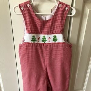 Petit Bebe 24m smocked Christmas overall Jon Jon